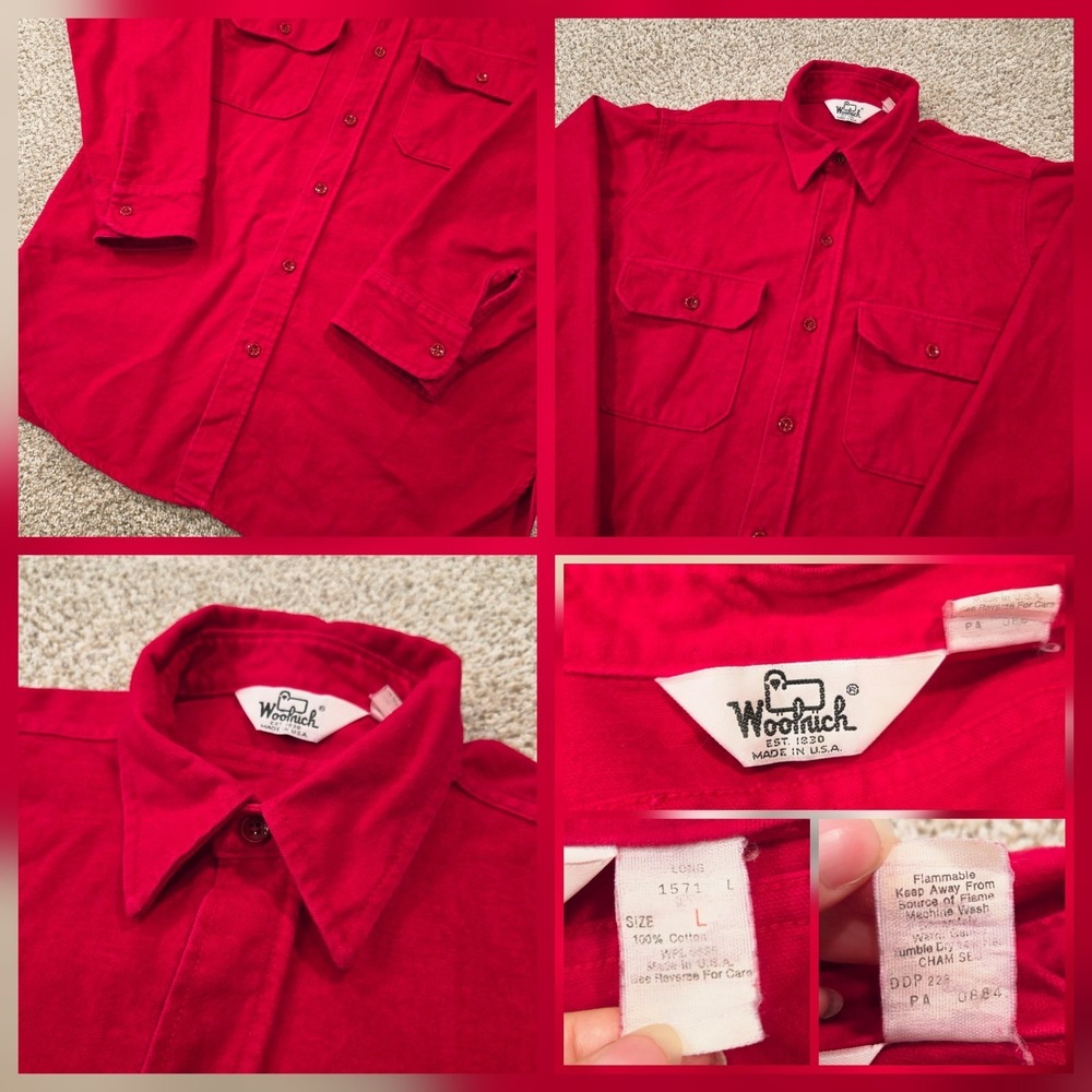 Woolrich Chamois Flannel Shirt Men's Large Red Button Up Vintage 70s 80s USA - Picture 4 of 7